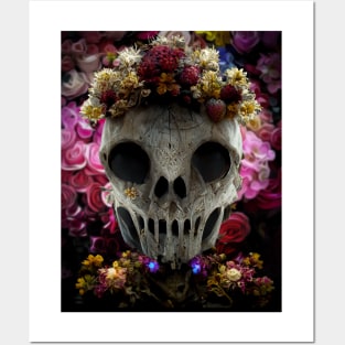 skull flowers design Posters and Art